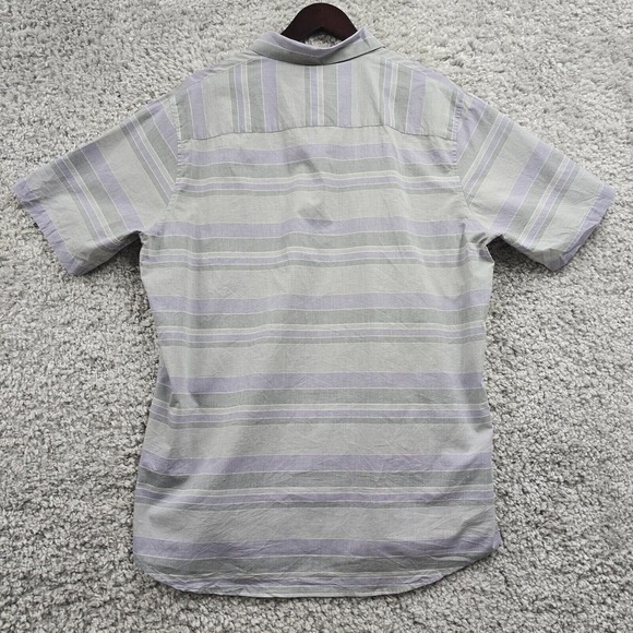 Travis Mathew Shirt Mens XL Purple Gray Striped Button Up Short Sleeve Office - Picture 8 of 11